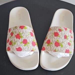 Michael Kors Women's Floral Slide Sandals - Red and Cream